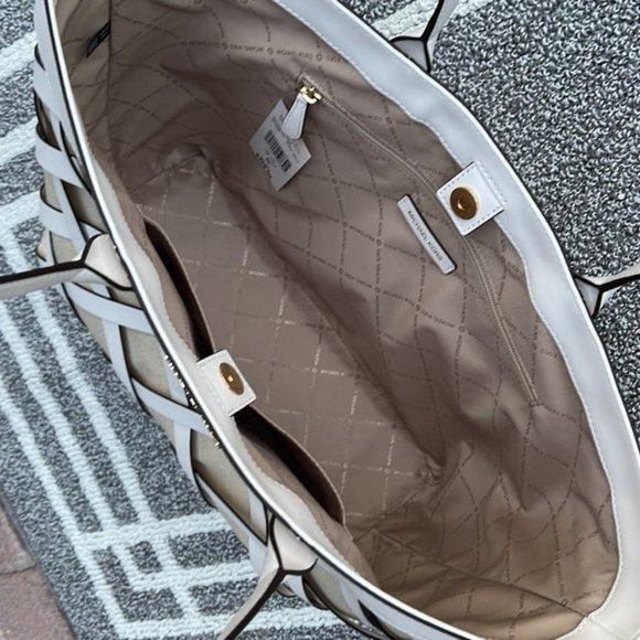 Michael Kors Sienna Large Tote Shoulder Bag Optic White Multi Leather Canvas - Picture 8 of 16